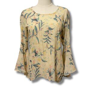 Lauren Conrad Floral Bell Sleeve Blouse | Sheer Boho Cottage Top | Size S